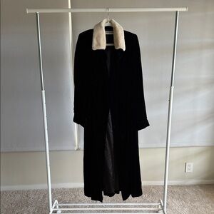 Alberta Ferretti Vintage 90s Black Long Velvet Coat with Cream Collar